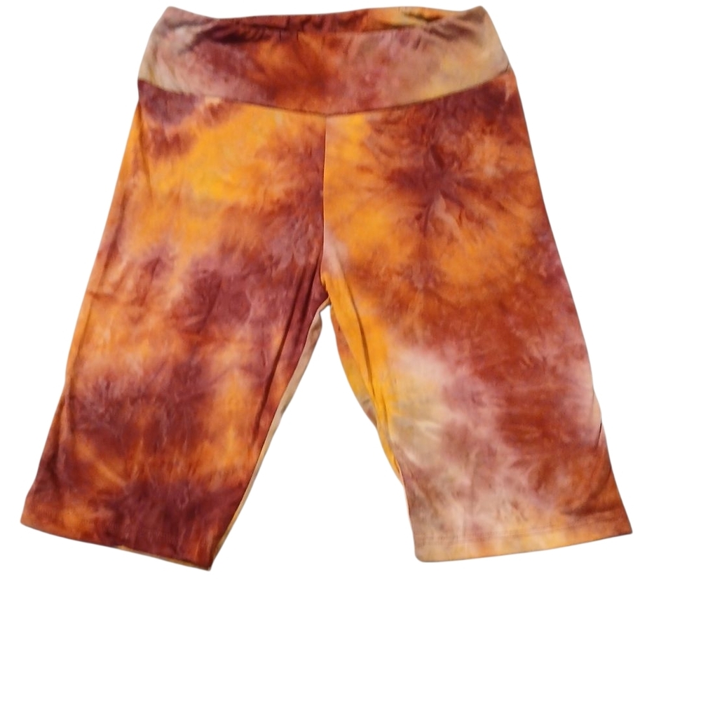 white birch Tie-Dye Bike Shorts in Orange and Rust Brown soft stretch